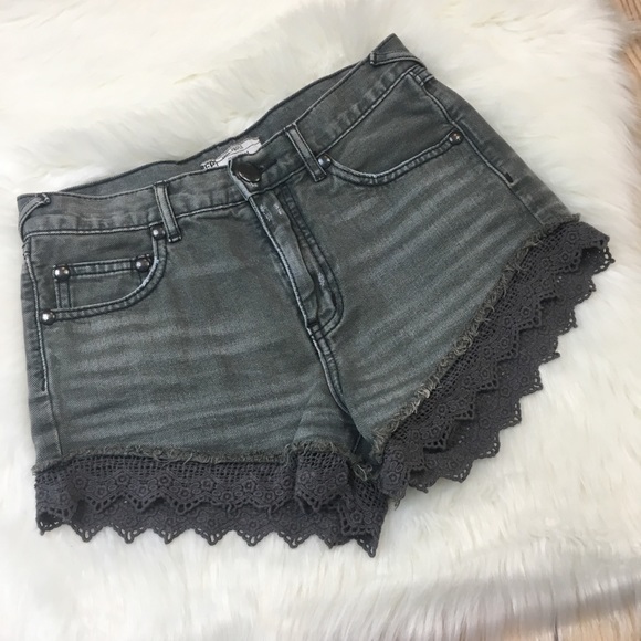 Free People Pants - Free People Gray Lace Trimmed Denim Shorts 24